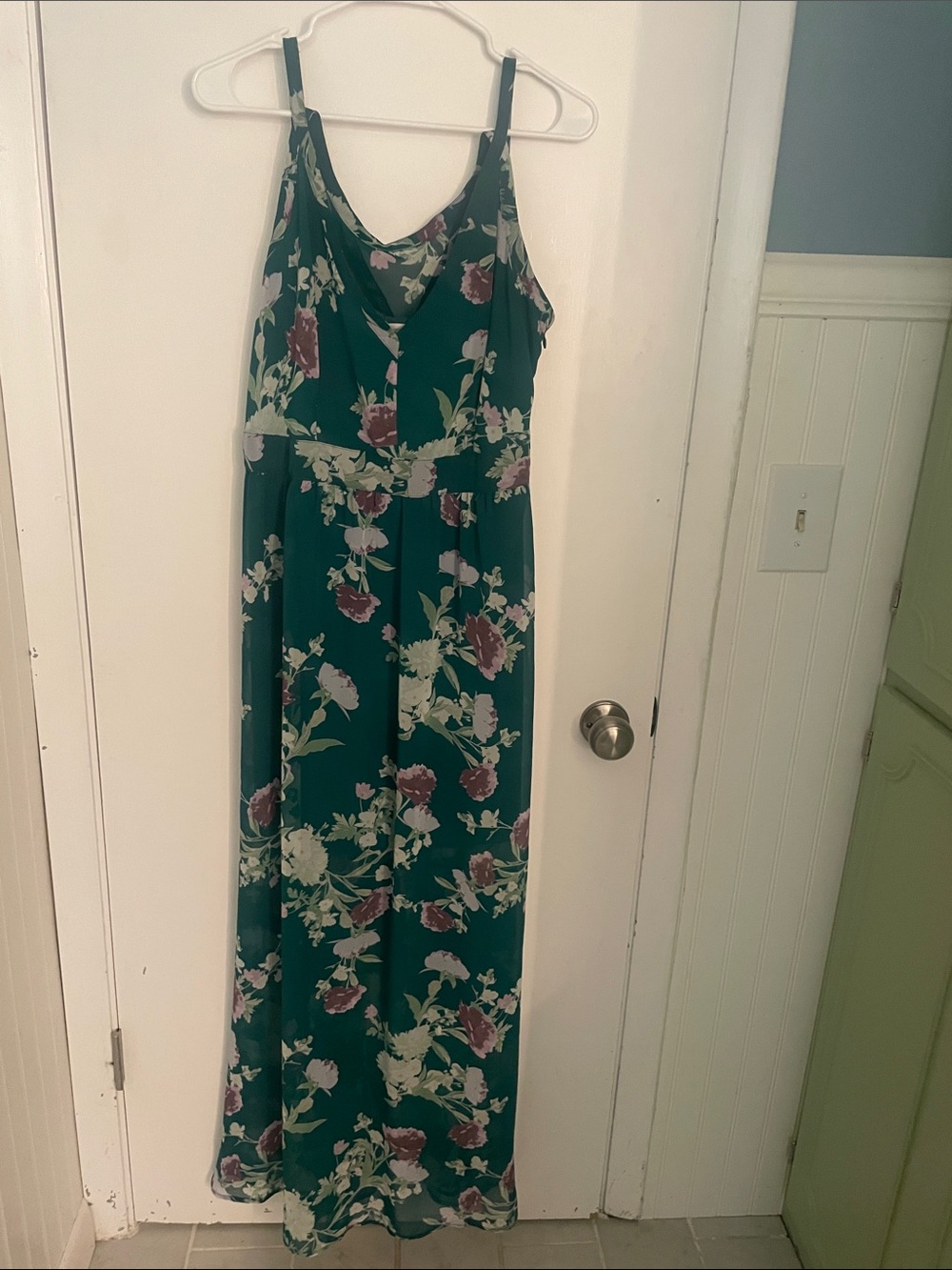 New York & Company Teal Floral Maxi Dress with Pink Accents
